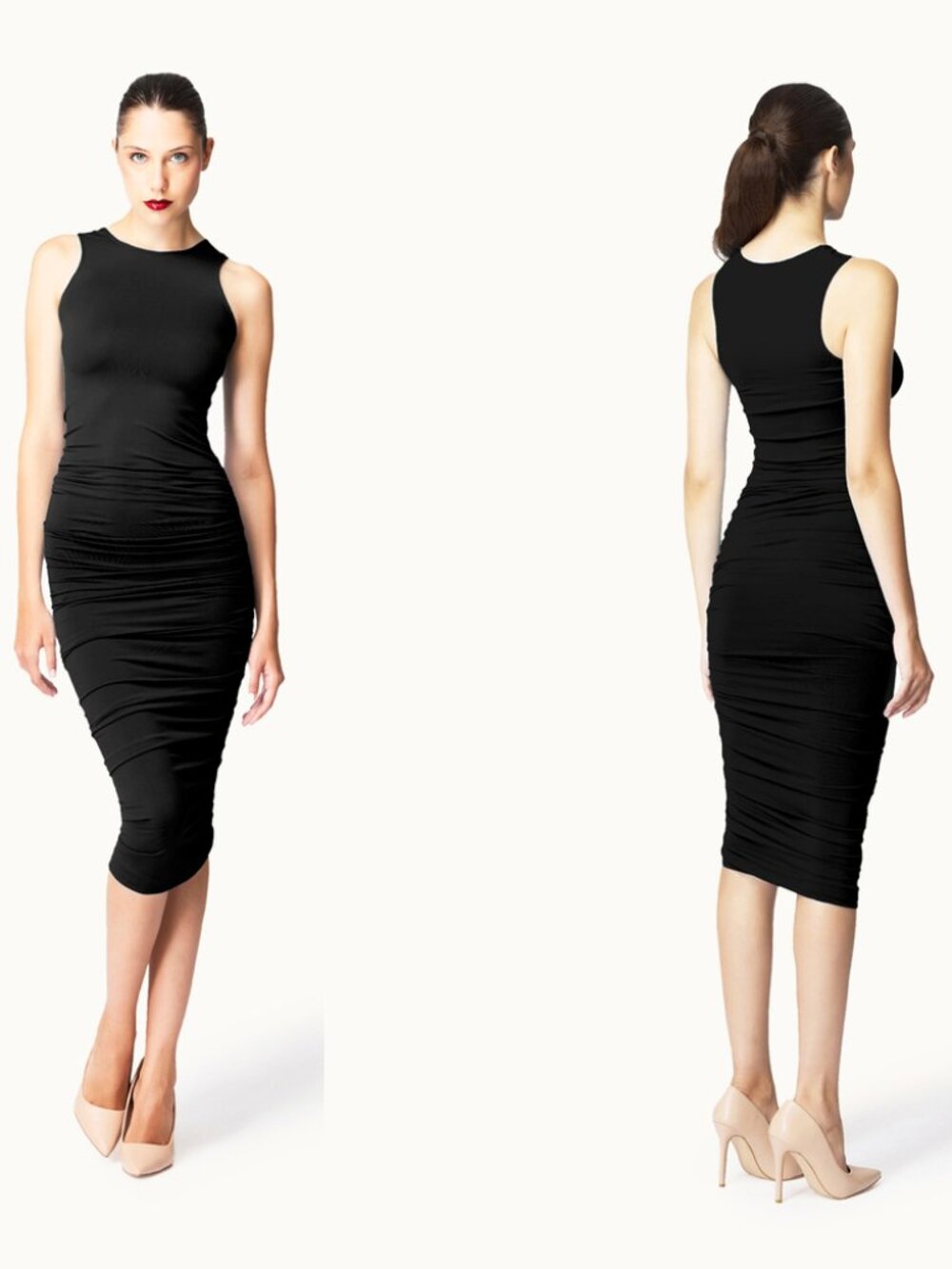 $395 Wolford Crescent Drape Dress Seamless Velvet Tube Bodycon Sleeveless Black